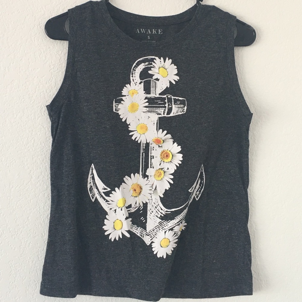 Gray Anchor and Daisy Tank Top